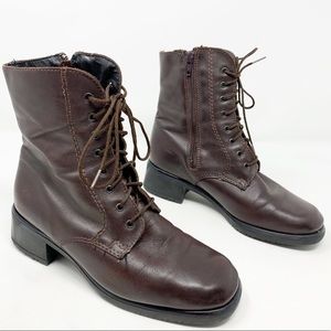 La Canadienne | Lace up brown moto/combat booties